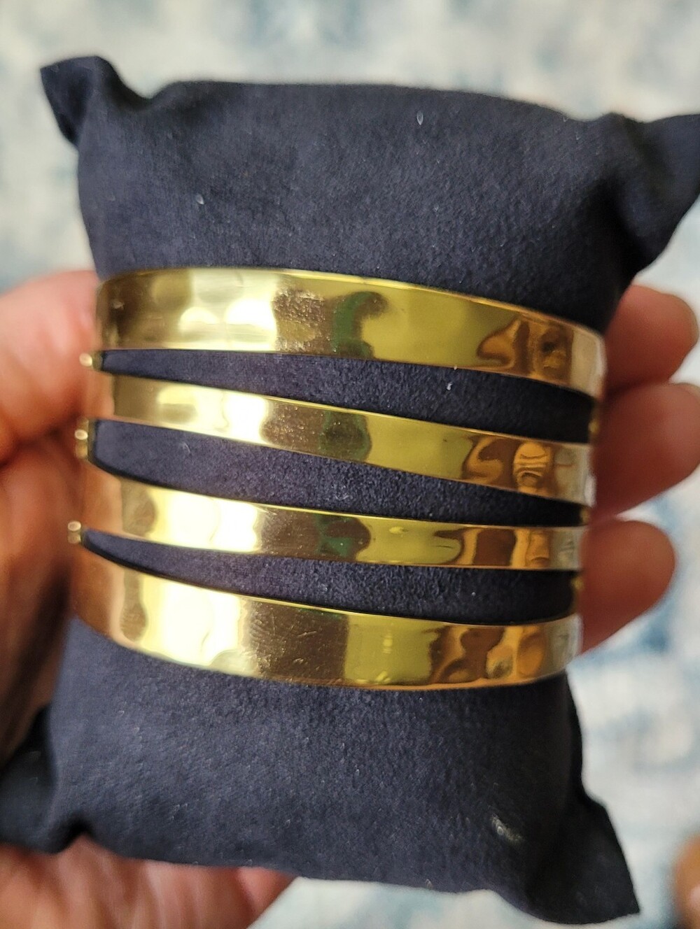 Authentic Rustic Cuff Gold Cutout Statement Bangle Hammered Texture